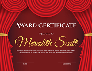 Theater Curtain Award Certificate Template