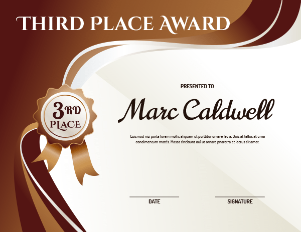 Third Place Ribbon Award Certificate Template