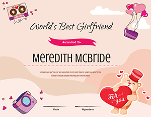 Worlds Best Girlfriend Award Certificate Template