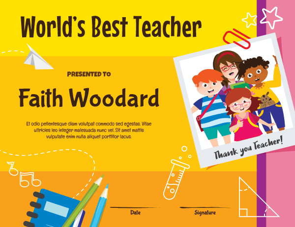 Worlds Best Teacher Award Certificate Template