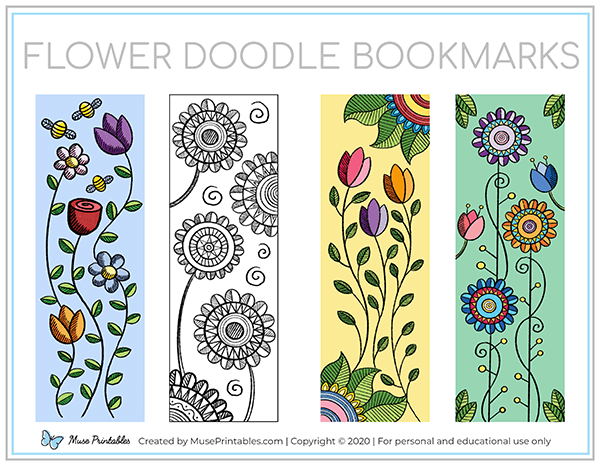 Printable Flower Doodle Bookmarks