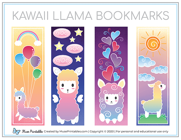 printable kawaii llama bookmarks