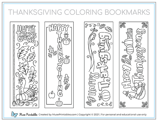Thanksgiving Coloring Bookmarks