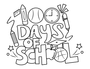 100 Days Of School With School Supplies Coloring Page