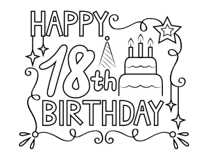 18th Birthday Greeting Coloring Page