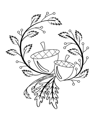 Acorns and Fall Leaves Coloring Page