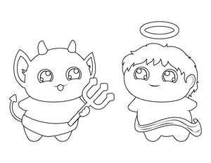 Adorable Angel and Devil Coloring Page