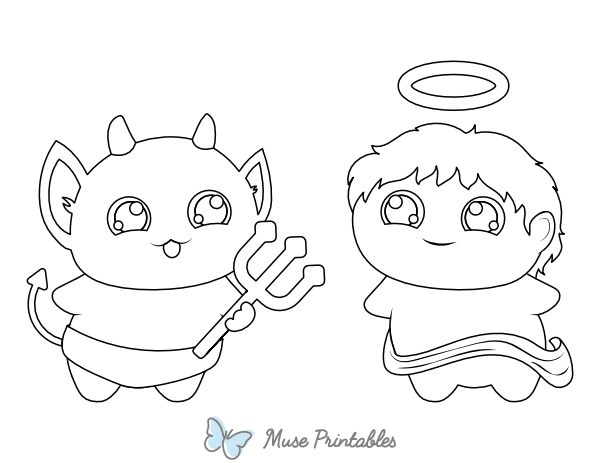 Adorable Angel and Devil Coloring Page