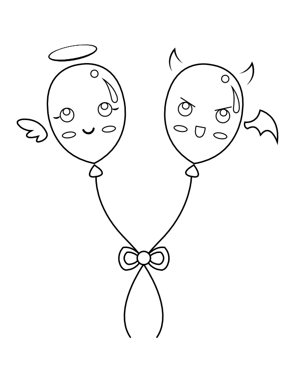 Angel and Devil Balloons Coloring Page