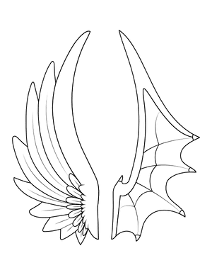 Angel and Devil Wings Coloring Page