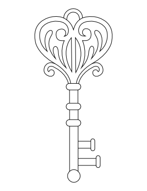 Antique Heart Key Coloring Page