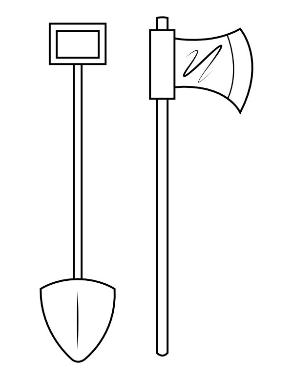 Axe and Shovel Coloring Page