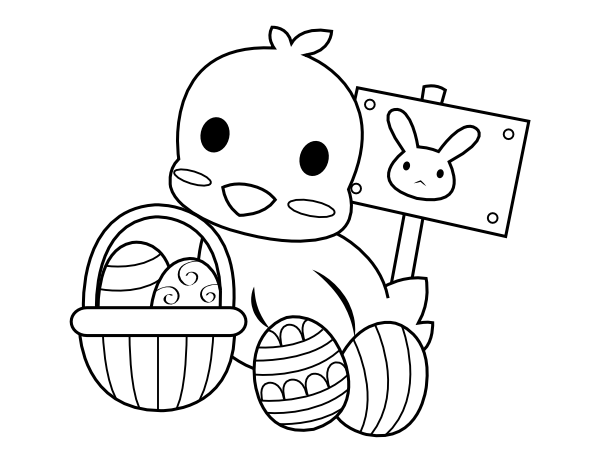 Baby Chick and Easter Basket Coloring Page