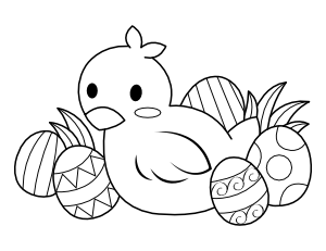 Baby Chick and Easter Eggs Coloring Page