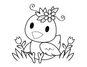 Baby Chick And Flowers Coloring Page