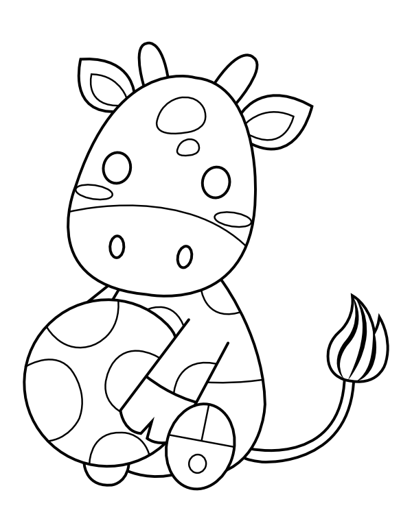Baby Cow with Ball Coloring Page