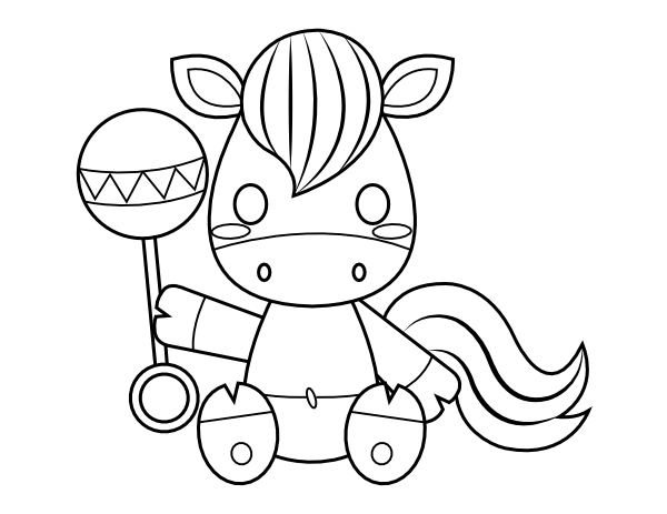 Baby Horse with Rattle Coloring Page