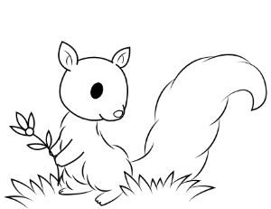 Baby Squirrel Holding Flower Coloring Page