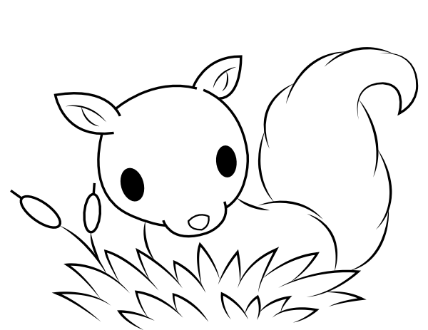 Baby Squirrel In Grass Coloring Page