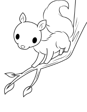 Baby Squirrel On A Branch Coloring Page