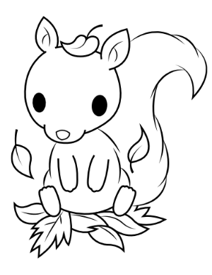 Baby Squirrel With Falling Leaves Coloring Page