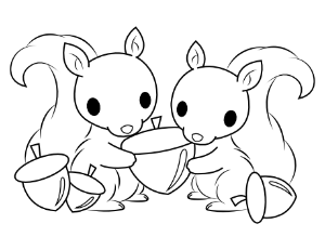 Baby Squirrels Holding An Acorn Coloring Page