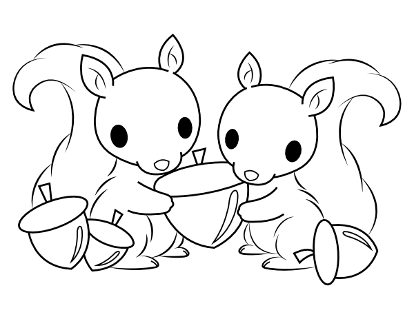 Download Printable Baby Squirrels Holding An Acorn Coloring Page