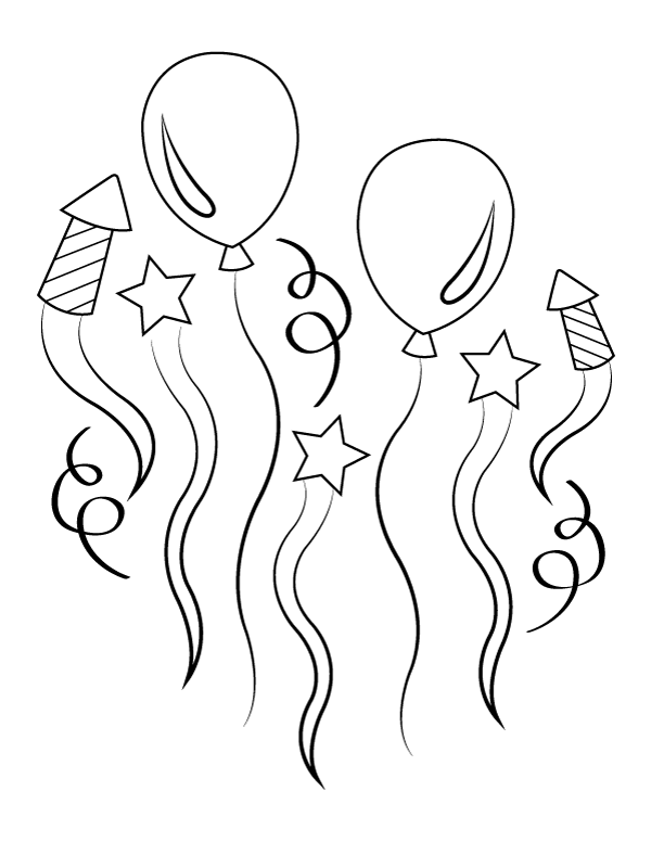 Balloons And Fireworks Coloring Page
