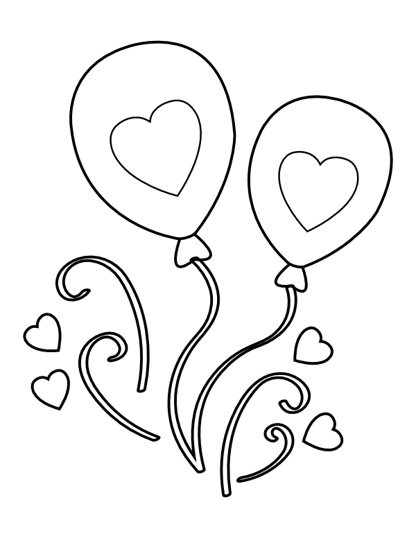 Balloons and Hearts Coloring Page
