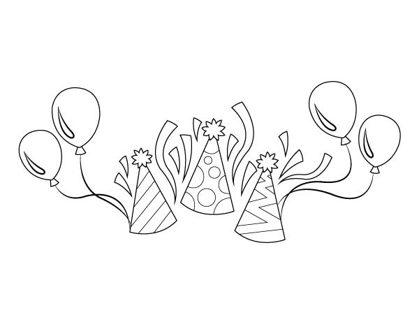 Balloons And Party Hats Coloring Page