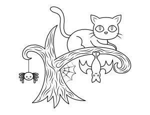 Bat Cat and Spider Coloring Page