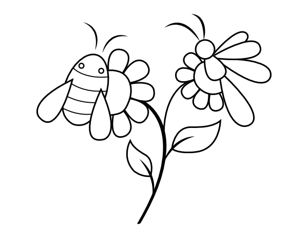 Bee Butterfly and Flower Coloring Page
