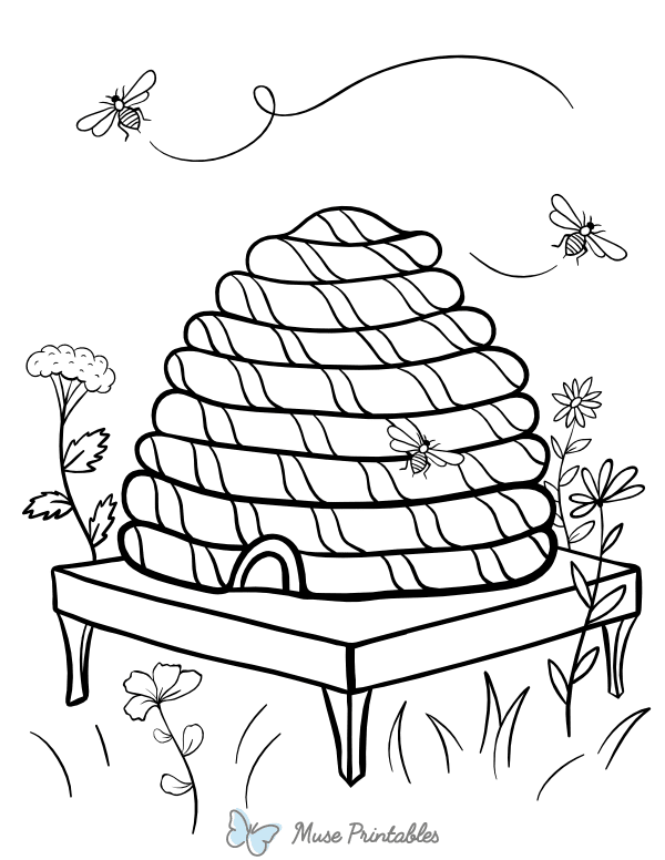 Bees and Beehive Coloring Page