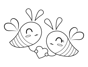 Bees and Heart Coloring Page
