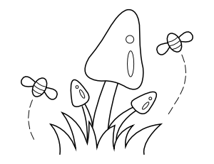 Bees and Toadstools Coloring Page