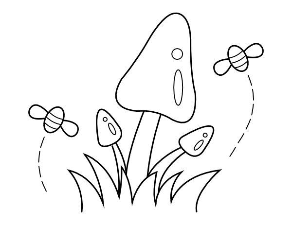 Bees and Toadstools Coloring Page