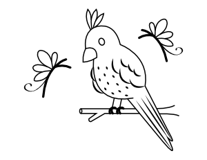 Bird and Butterflies Coloring Page