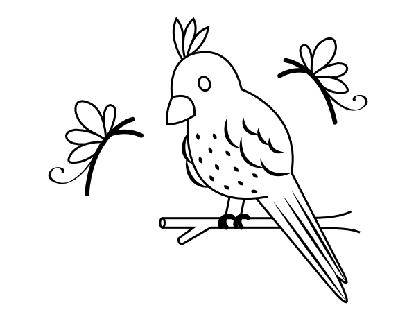 Bird and Butterflies Coloring Page
