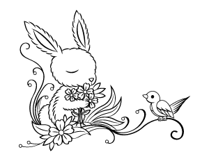 Bird and Rabbit Coloring Page