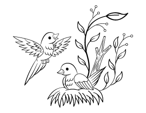 Birds and Nest Coloring Page