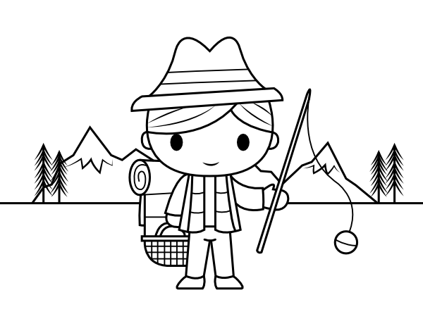 Boy with Fishing Pole Coloring Page