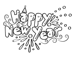 Bubble Letter Happy New Year Coloring Page