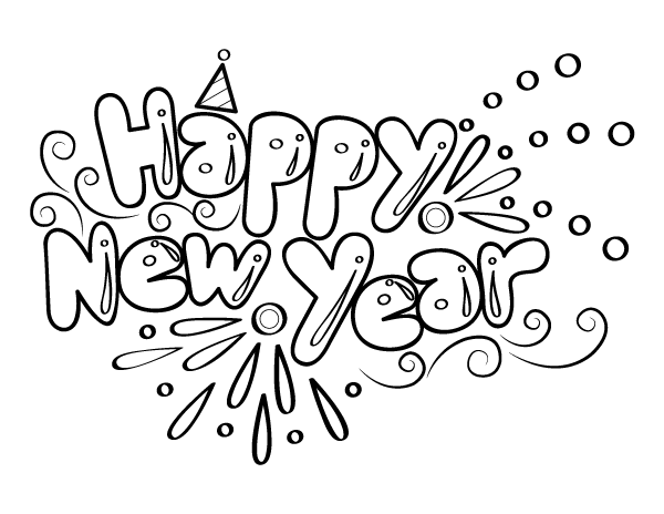 printable bubble letter happy new year coloring page