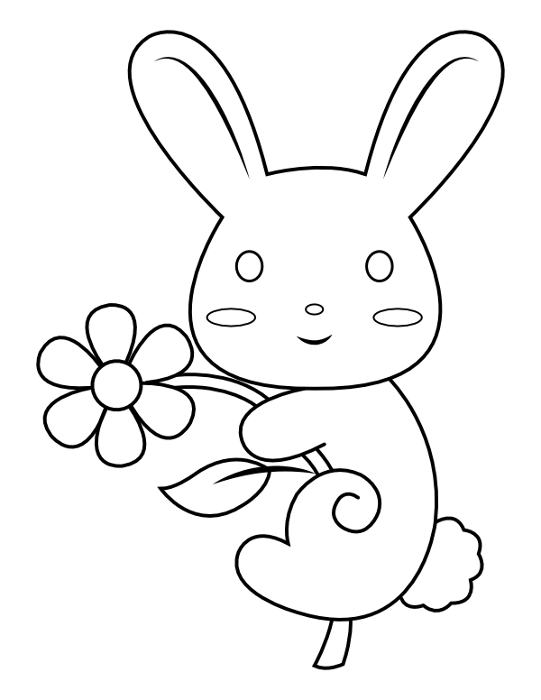 Bunny with Flower Coloring Page