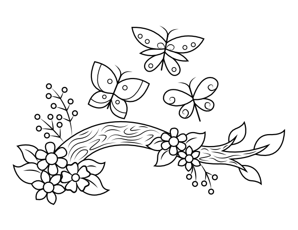 Butterflies and Branch Coloring Page