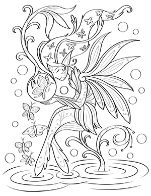 Butterflies and Fairies Coloring Page