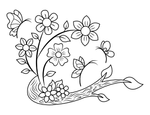 Butterflies and Floral Branch Coloring Page