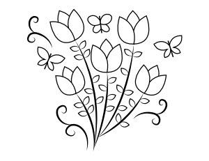 Butterflies and Tulips Coloring Page