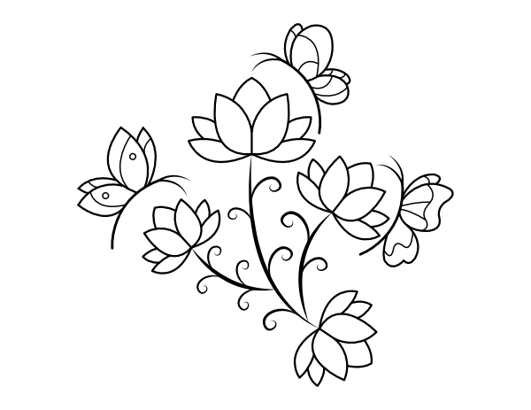 Butterflies Flying Around Flowers Coloring Page