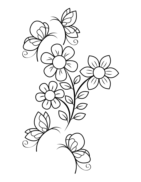 Butterflies Hovering Around Flowers Coloring Page
